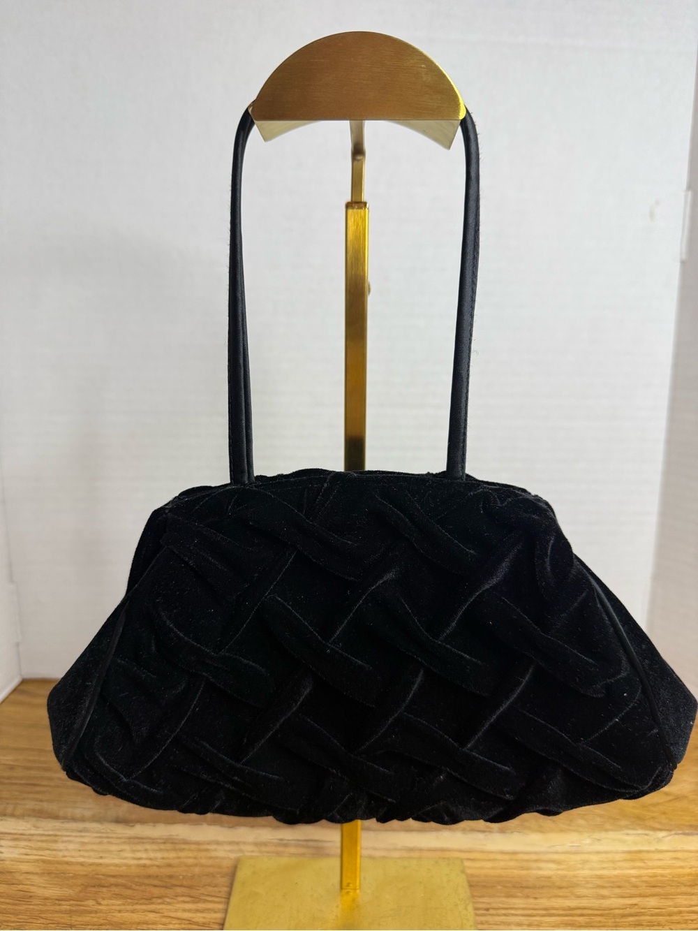 Vintage Black Velvet Evening Bag w/ Mirror Formal Handbag Purse
